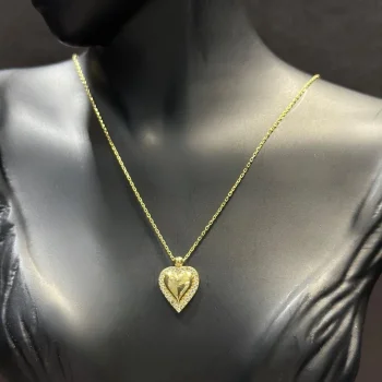 TAŞLI KALP 14 AYAR ALTIN KOLYE