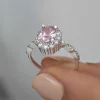 Gümüş Pembe Oval Taşlı Kadın Yüzük