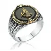 Gümüş Siyah Taşlı Tuğralı Erkek Yüzük