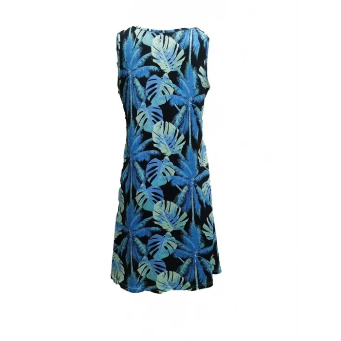 Kadın Mavi Yaprak Baskılı Askılı Süprem Elbise