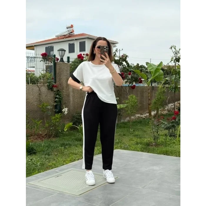 Kadın Modal Dokulu Kumaş Yanı şeritli Takım