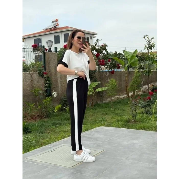 Kadın Modal Dokulu Kumaş Yanı şeritli Takım