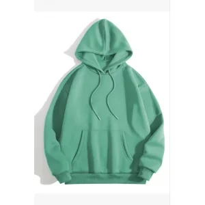 3 İplik Pamuklu Unisex Kapşonlu Sweetshirt - Mint Yeşili