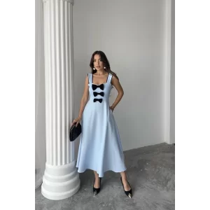 Bebe Mavi Fiyonk Garnili Dantelli Elbise