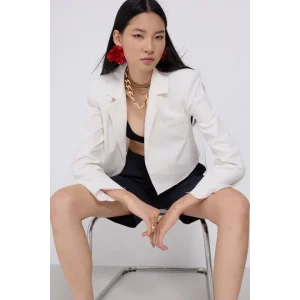 Crop Keten Blazer Ceket