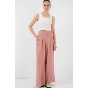 Geniş Paça Pileli Pantolon 6718 - Gül Kurusu