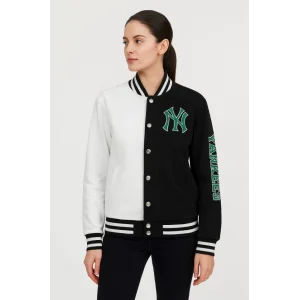 İki İplik Nakış İşlemeli Kolej Çeket - Siyah