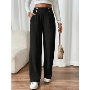 Kadın Beli Lastikli Düğmeli Ithal Krep Pantolon