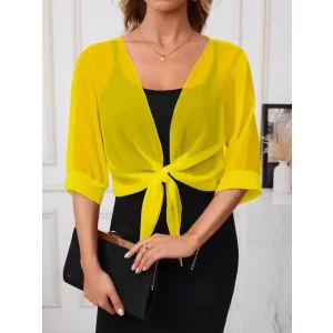 Kadın Fakir Kollu önden Bağlamalı Kısa şifon Bolero Ceket