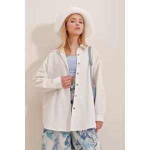 Kadın Keten Kumaş Oversize Gömlek