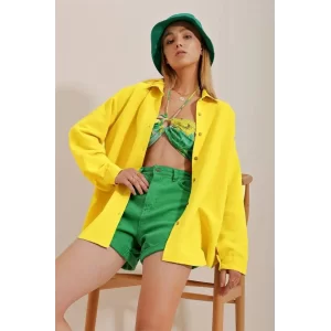 Kadın Keten Kumaş Oversize Gömlek