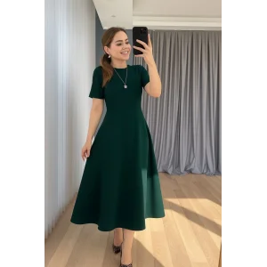 Kadın Kısa Kollu Bisiklet Yaka Maksi Boy Ithal Krep Elbise