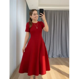 Kadın Kısa Kollu Bisiklet Yaka Maksi Boy Ithal Krep Elbise