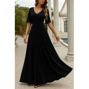 Kadın Kısa Kollu V Yakalı Desenli Süprem Elbise