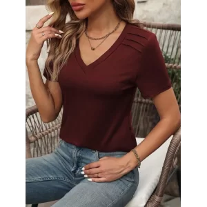 Kadın Kollu V Yakalı Omuzlarda çizgi Detaylı Viskon Bluz