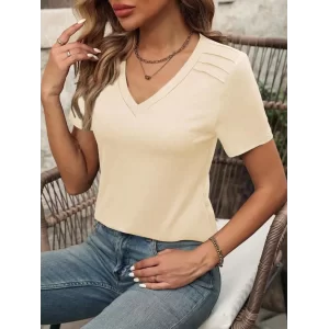 Kadın Kollu V Yakalı Omuzlarda çizgi Detaylı Viskon Bluz