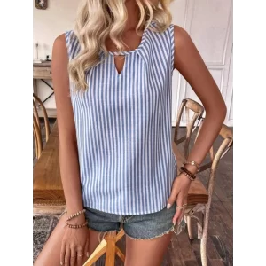 Kadın Yaka Detaylı Sıfır Kol Pamuk-Polyester Kumaş Bluz