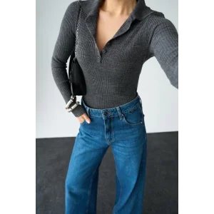 Polo Yaka 6 Düğmeli Kazak - Antrasit