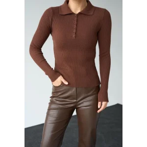 Polo Yaka 6 Düğmeli Kazak - KAHVE