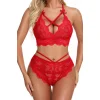 Kırmızı Çapraz Ip Detaylı Şık Sütyen Külot Takım