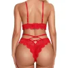 Kırmızı Çapraz Ip Detaylı Şık Sütyen Külot Takım