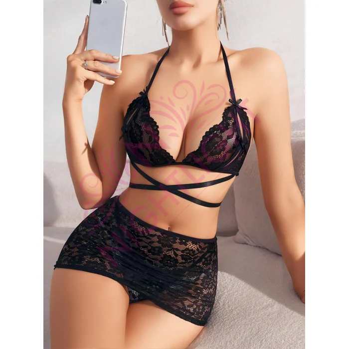 Mini Etekli Bel Detaylı Fantazi Sütyen Külot Takım