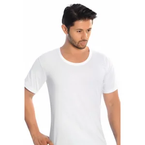 Beyaz Penye Bisiklet Yaka Erkek Fanila-sismen08