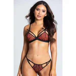 Kadın Kırmızı Leopar Fantezi Seksi İç Çamaşır Takım Gecelik