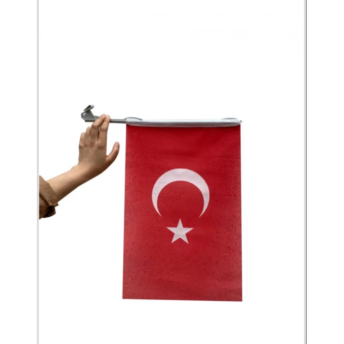 (10 ADET) 30x45 Raşel Pikment Kumaş Araç Aparatlı Türk Bayrağı