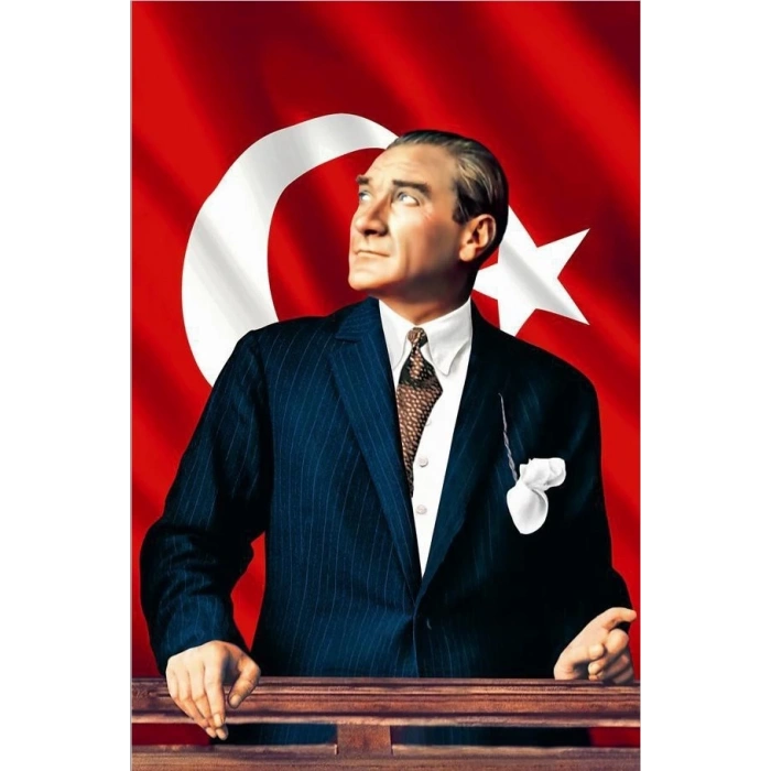 Atatürk Baskılı Türk Bayrağı Atatürk Posteri 100x150 Cm Raşel Kumaş Dijital Baskı