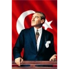 Atatürk Baskılı Türk Bayrağı Atatürk Posteri 100x150 Cm Raşel Kumaş Dijital Baskı