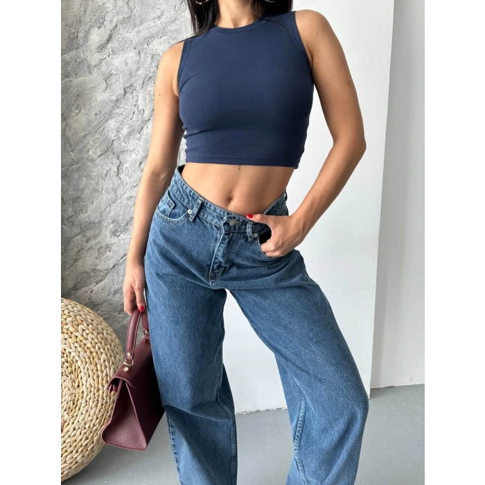 Baggy kar yıkama jeans pantolon koyu mavi d2007