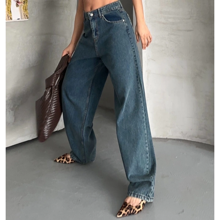 Baggy kar yıkama yeşil tint jeans pantolon d2007