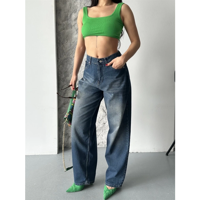 Baggy süper taş bıyık yıkama kahve tint jeans pantolon d2007