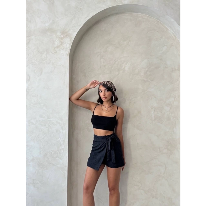 Brodeli şort etek s255075