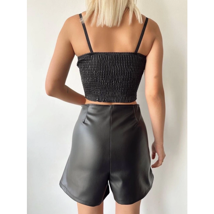 Çift fermuarlı deri şort h24394