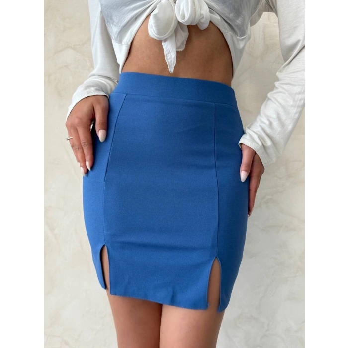 Çift yırtmaçlı etek indigo s25910