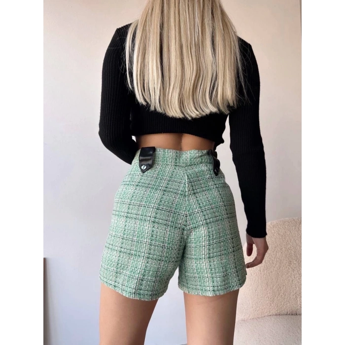 Çıtçıtlı siyah köprü tüvit şort yeşil
