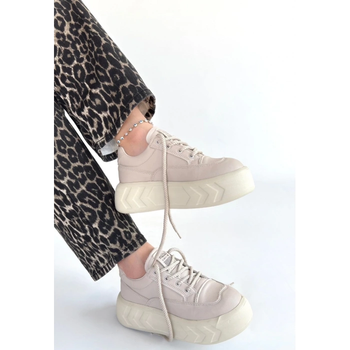 Emwa Bej Cilt Bağcıklı Spor Ayakkabı