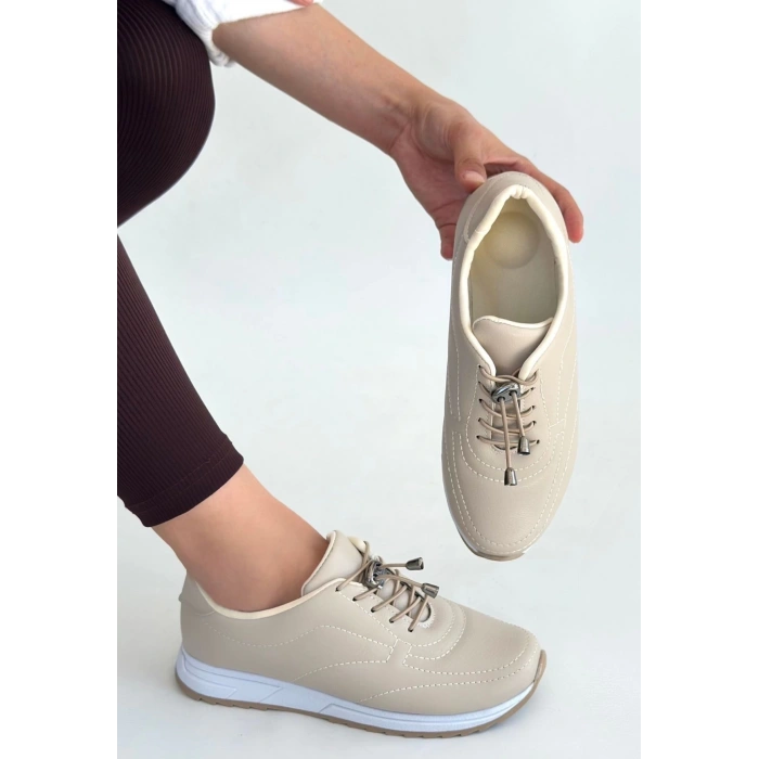 Finna Bej Cilt Bağcıklı Spor Ayakkabı