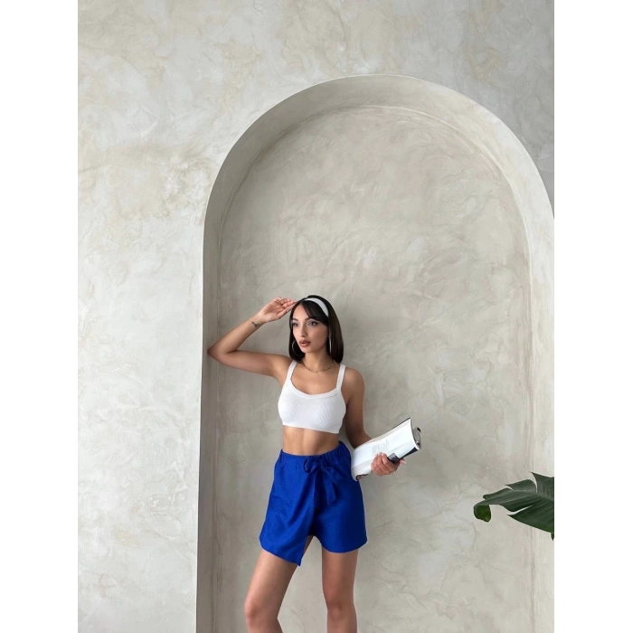 Fiyonklu şort etek saks s255021