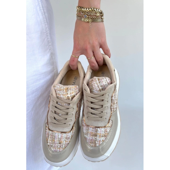 Hawer Bej Cilt Bağcıklı Spor Ayakkabı