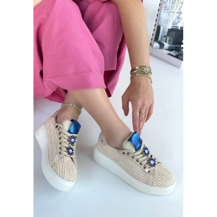 Iwer Bej Hasır Dokumalı Bağcıklı Spor Ayakkabı