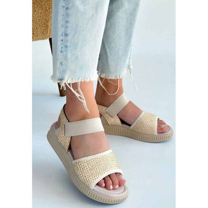 Jake Bej Hasır Cilt Sandalet