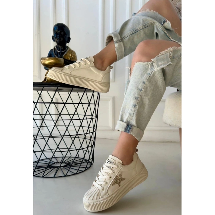 Piata Bej Cilt Bej Tabanlı Bağcıklı Spor Ayakkabı