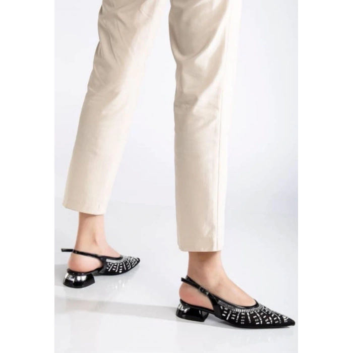 Piyar Siyah Taşlı Topuklu Ayakkabı