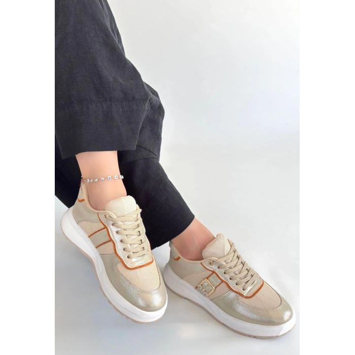 Tanwe Bej Cilt Bağcıklı Spor Ayakkabı
