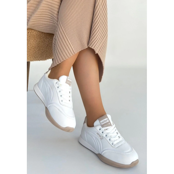 Tawen Beyaz Cilt Bağcıklı Spor Ayakkabı