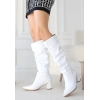 Pitay Beyaz Cilt Topuklu Çizme