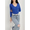 V yaka kaşkorse bluz saks mavisi a3699